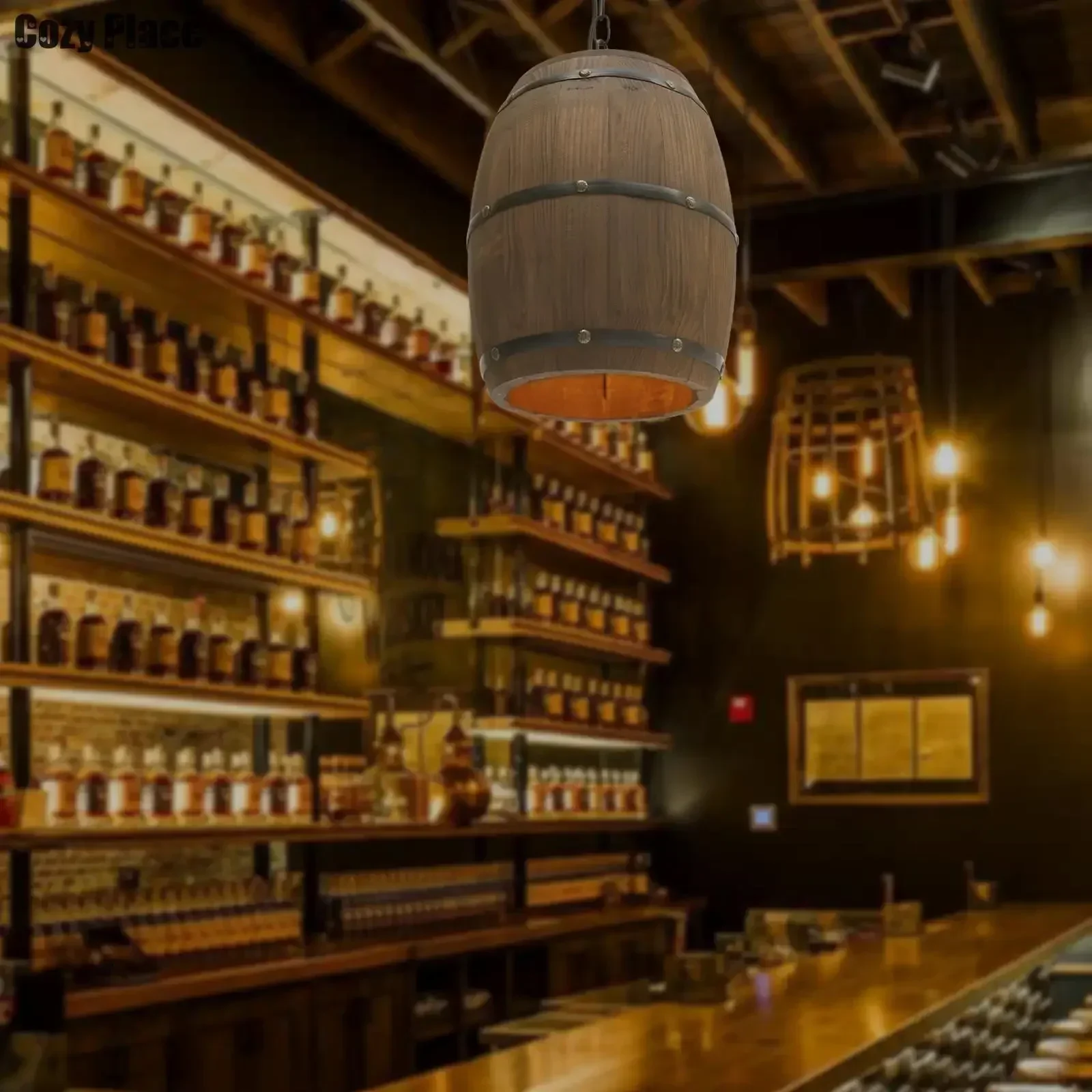 Wine & Beer Guayaquil - Винтажная люстра в деревенском стиле, деревянный